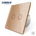 Livolo Electric Switch EU-Standard Grau Luxus Kristallglasscheibe und 2 Gang 2-Wege-Touchscreen Wandlichtschalter VL-C702S-15